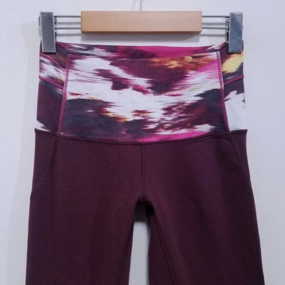 Lululemon Wunder Under Crop 4 XS Berry Rumble Leggings Pants Maroon Skinny - Picture 6 of 7